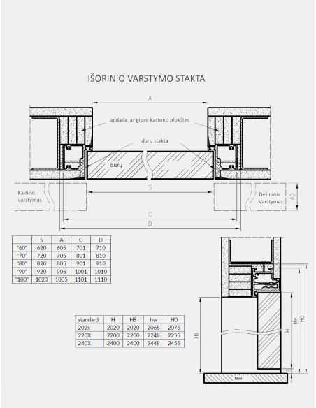 Nematomos vidaus durys "SARA ECO 2" 240 cm Gruntas
