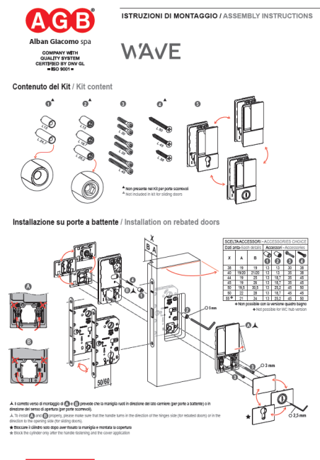 Stumdomų durų rankena "AGB WAVE Blind" Juoda