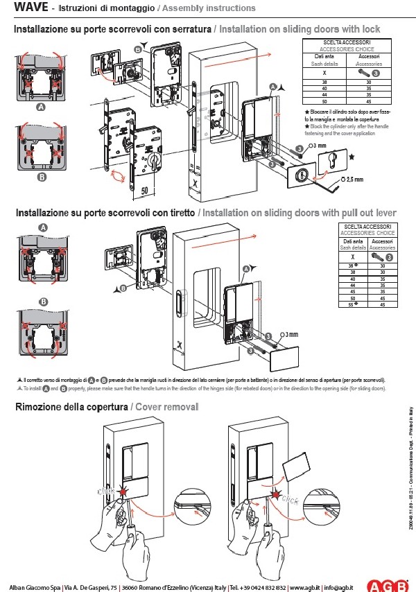 Stumdomų durų rankena "AGB WAVE Blind" Matinis...
