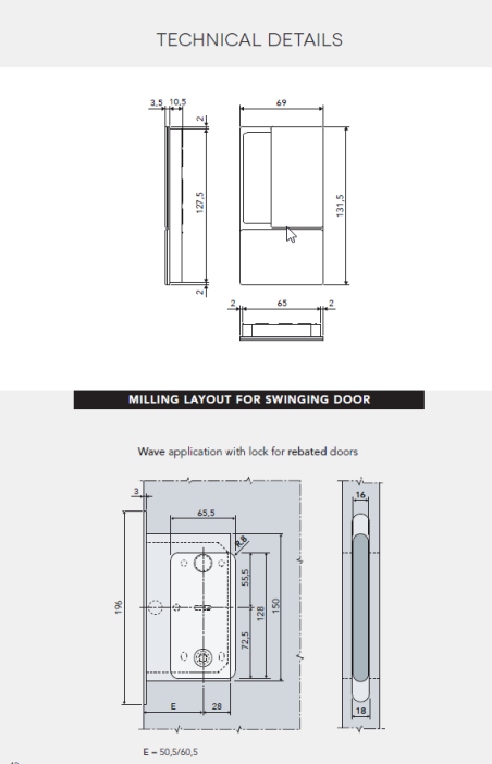 Sliding door handle "AGB WAVE Blind" WC Black