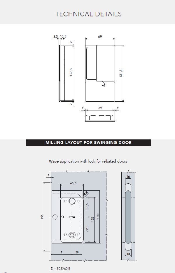 Sliding door handle "AGB WAVE Blind" WC Matte...