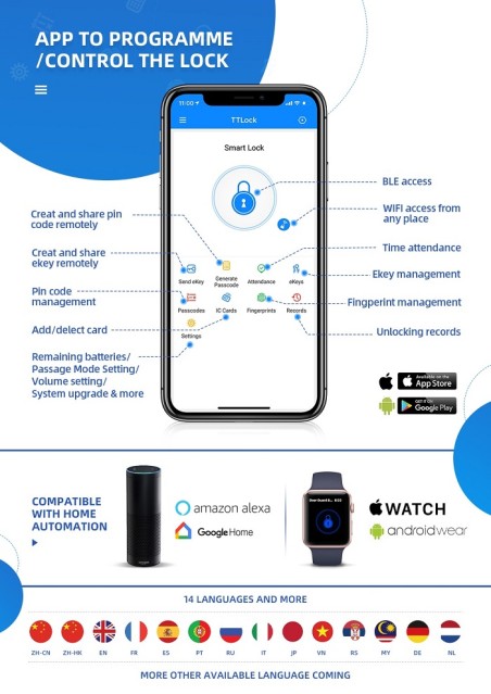 Išmanioji durų rankena "iNOVO (Waterproof IP55)" Bluetooth C72mm (Sidabrinė)