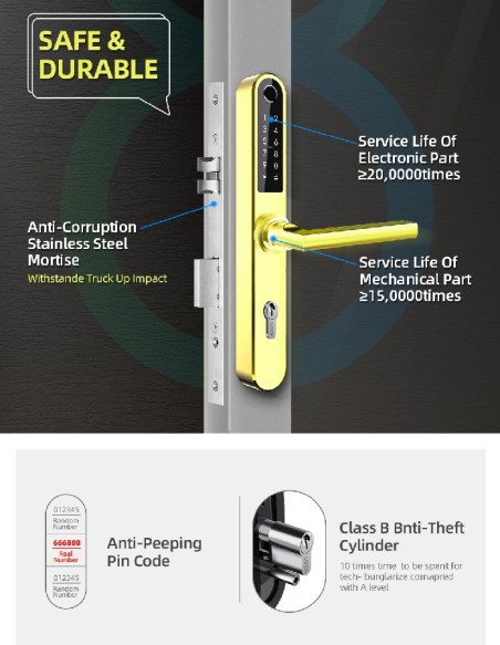 Smart door handle "iNOVO IP55 with cylinder 92mm (Silver)" Bluetooth&Wi-Fi with remote control