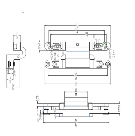 Concealed hinge for swing doors "T150 silver"
