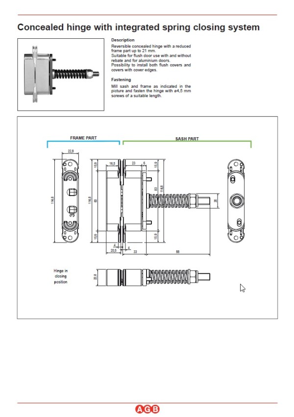 Concealed hinge "AGB ECLIPSE 3.2" SELF OCS with...