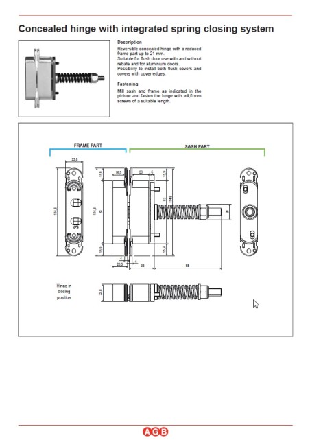 Concealed hinge "AGB ECLIPSE 3.2" SELF OCS with pull-up function for doors up to 40 kg"