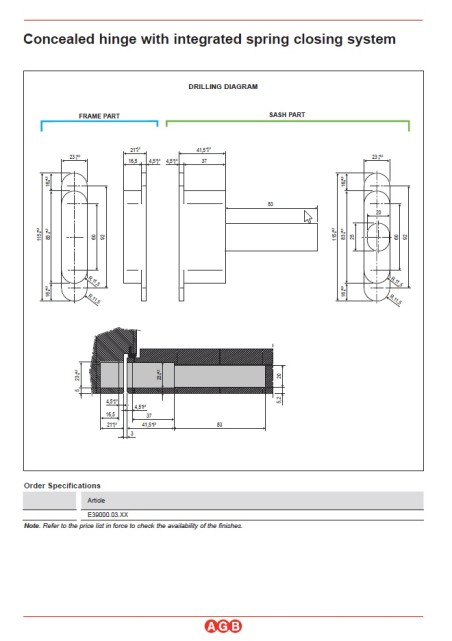 Paslėptas vyris "AGB ECLIPSE 3.2" SELF OCS su pritraukimo funkcija durims iki 40 kg"