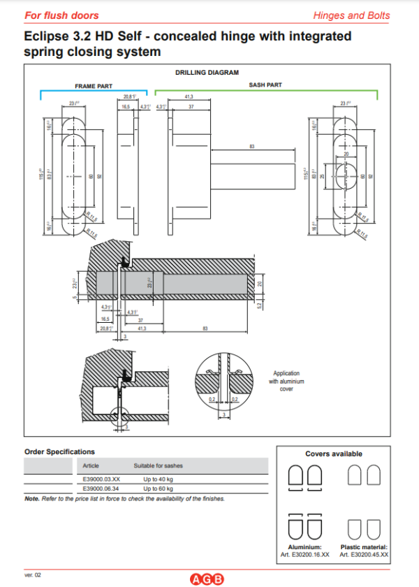 Concealed hinge "AGB ECLIPSE 3.2" SELF OCS with...