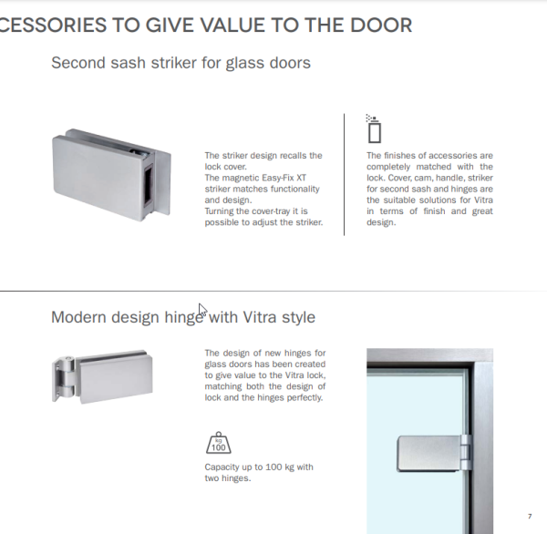 Hinge for glass doors "VITRA MINIMAL" (opening...