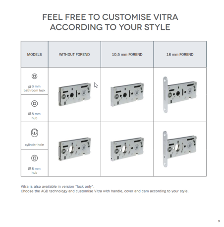 Silent magnetic lock set for glass "VITRA MINIMAL" locked with a key