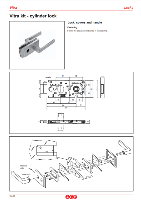 Silent magnetic lock set for glass "VITRA MINIMAL" locked with a key