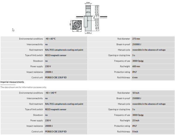 "Parking bollard Pillar B 275/600.6CL" (height...