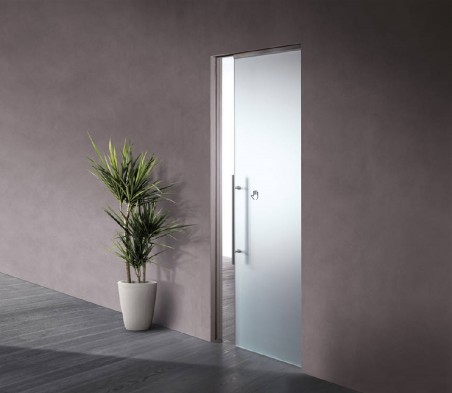 “Essential GOLD GLASS” Paslėptų stumdomų stiklo durų be apvadų sistemos komplektas, gipso sienai