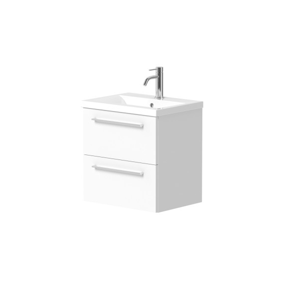 Cabinet "DUET" with handles and recessed ceramic washbasin "PAULA"