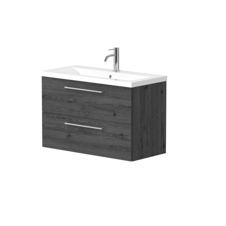 Cabinet "DUET" with chrome handles and recessed ceramic washbasin "PAULA"