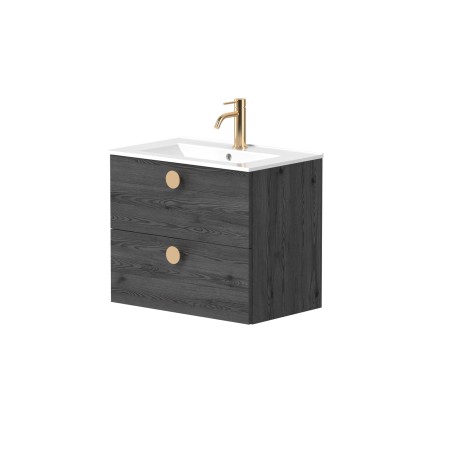 Cabinet "DUET" with brushed brass handles and recessed ceramic washbasin "LUARA"