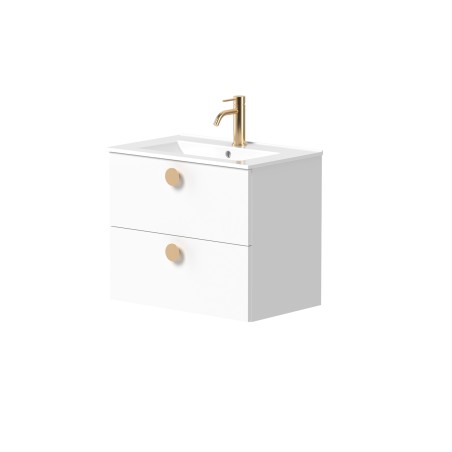Cabinet "DUET" with brushed brass handles and recessed ceramic washbasin "LUARA"