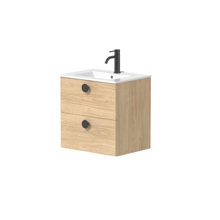 Cabinet "DUET" with round black handles and recessed ceramic washbasin "LUARA"