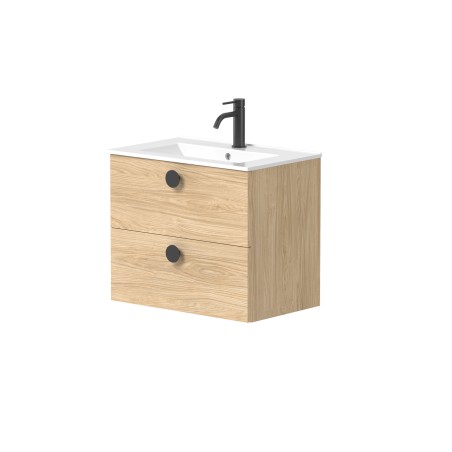 Cabinet "DUET" with round black handles and recessed ceramic washbasin "LUARA"