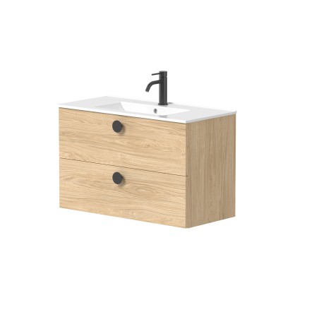 Cabinet "DUET" with round black handles and recessed ceramic washbasin "LUARA"