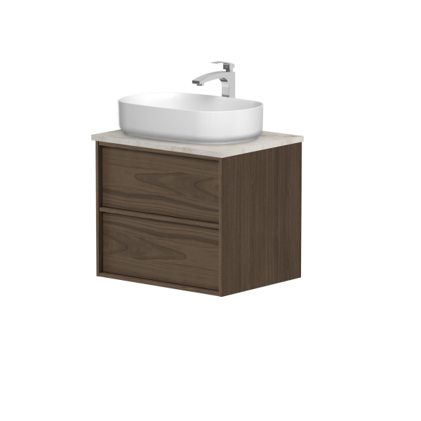 Cabinet "HOME" with natural quartzite stone countertop and "VESSEL" freestanding washbasin