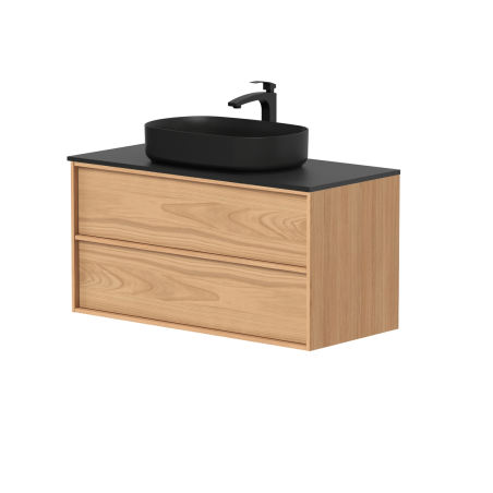 Spintelė "HOME" su "Dekton®" juodu stalviršiu ir pastatomu "VESSEL" praustuvu