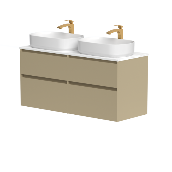 Two-cabinet set "LOFT" with Carrara marble countertop and two freestanding "Vessel" washbasins