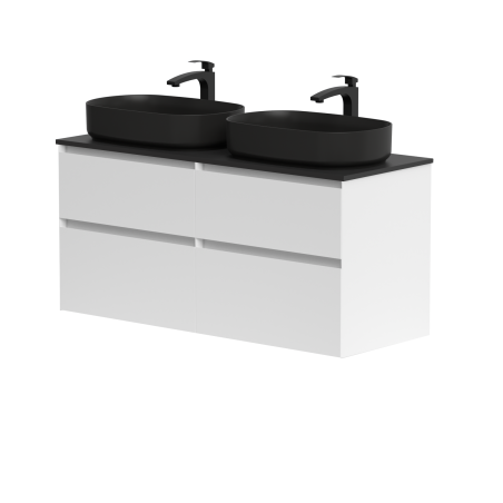 Dviejų spintelių komplektas "LOFT" su "Dekton®"  juodu stalviršiu ir dviem pastatomais "Vessel" praustuvais