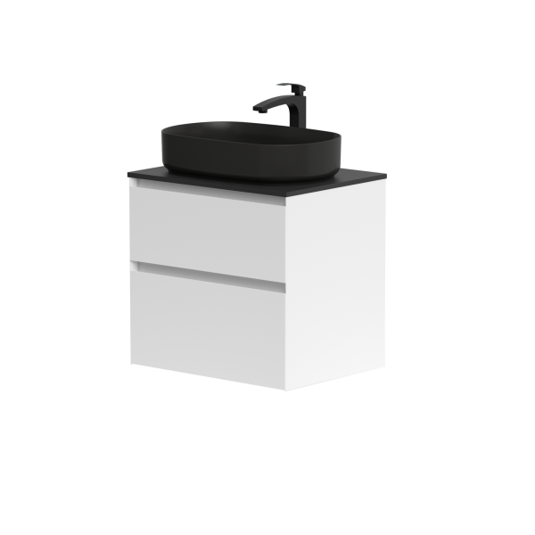 Cabinet "LOFT" with "Dekton®" black countertop and "Vessel" freestanding washbasin