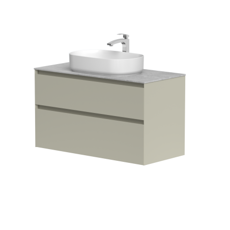 Spintelė "LOFT" su "Dekton®" betono stalviršiu ir pastatomu "Vessel" praustuvu