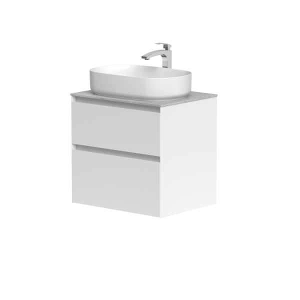 Cabinet "LOFT" with "Dekton®" concrete countertop and "Vessel" freestanding washbasin