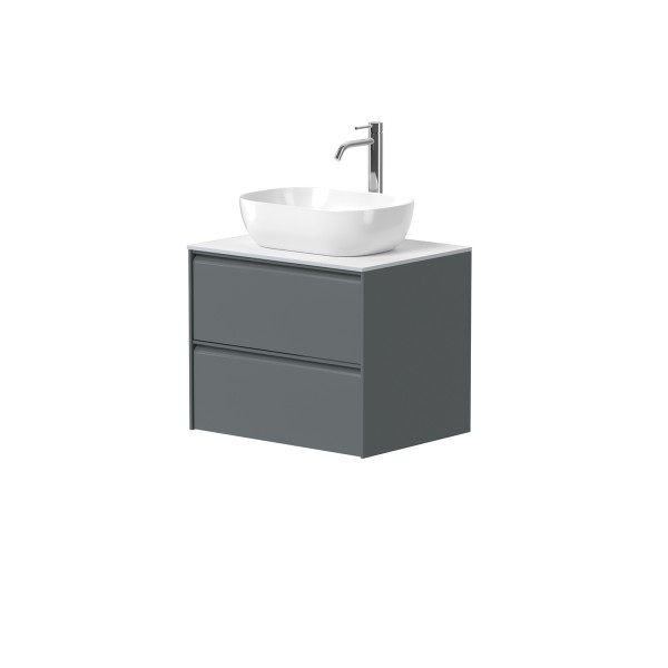 Cabinet "MOON" with "HPCompact" countertop and freestanding "OVALO" washbasin