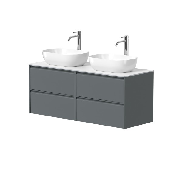 Two-cabinet "MOON" with "HPL Compact" countertop and two freestanding "OVALO" washbasins