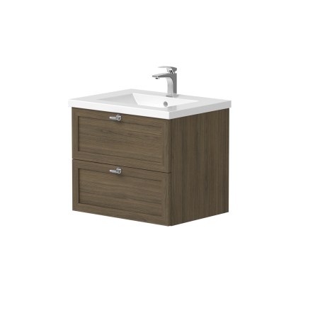 Spintelė "RUSTIC" su "INOX" spalvos rankenėlėmis ir keraminiu praustuvu "SEVILLE"