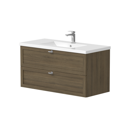 Spintelė "RUSTIC" su "INOX" spalvos rankenėlėmis ir keraminiu praustuvu "SEVILLE"