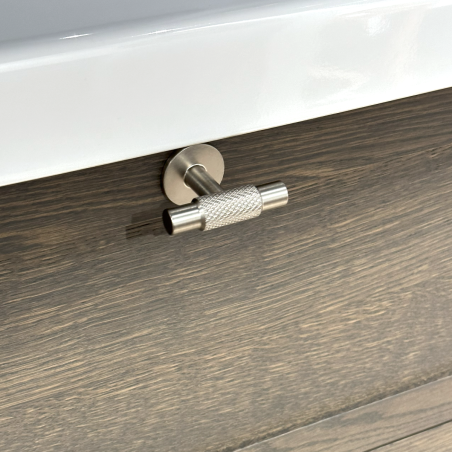 Dviejų spintelių "RUSTIC" su "INOX" spalvos rankenėlėmis ir keraminiu dvigubu praustuvu "SEVILLE"