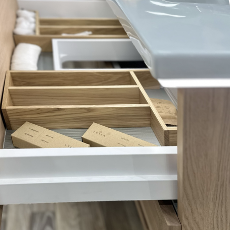 Dviejų spintelių "RUSTIC" su "INOX" spalvos rankenėlėmis ir keraminiu dvigubu praustuvu "SEVILLE"