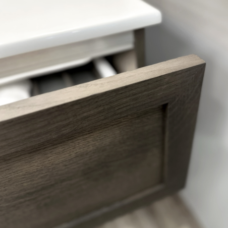 Dviejų spintelių "RUSTIC" su "INOX" spalvos rankenėlėmis ir keraminiu dvigubu praustuvu "SEVILLE"