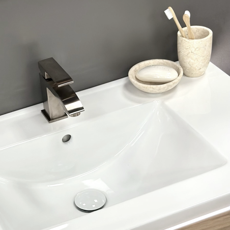 Dviejų spintelių "RUSTIC" su "INOX" spalvos rankenėlėmis ir keraminiu dvigubu praustuvu "SEVILLE"