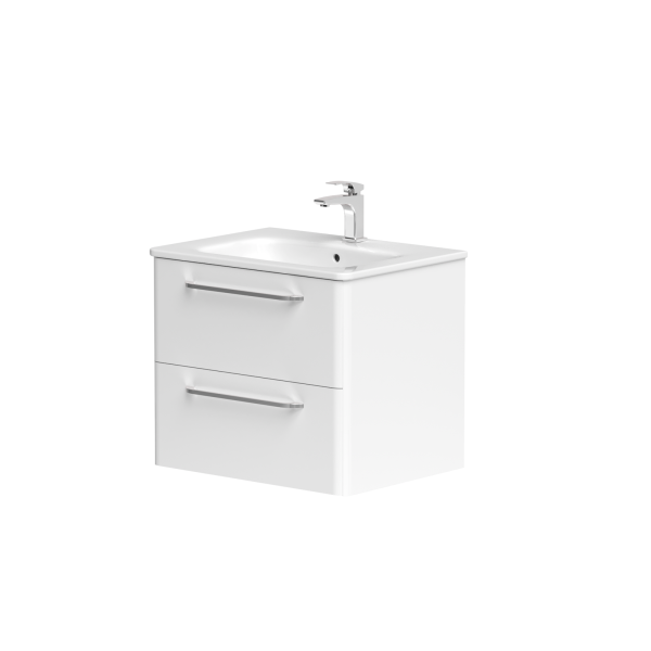 Cabinet "SOFT" with chrome handles and ceramic washbasin