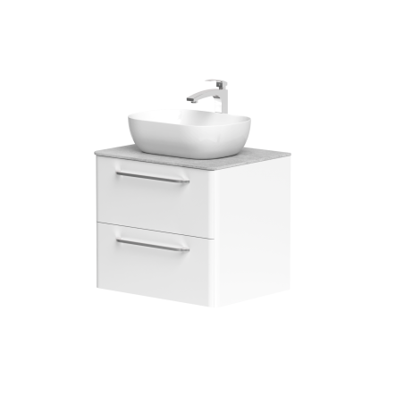 Spintelė "SOFT" su chromo spalvos rankenomis,  "Dekton®" betono stalviršiu ir pastatomu "OVALO" praustuvu