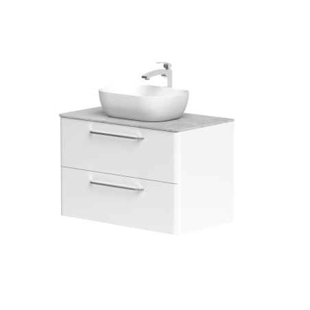 Spintelė "SOFT" su chromo spalvos rankenomis,  "Dekton®" betono stalviršiu ir pastatomu "OVALO" praustuvu