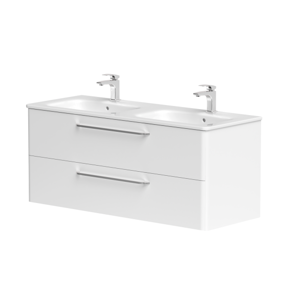 Cabinet "SOFT" with chrome handles and double ceramic washbasin