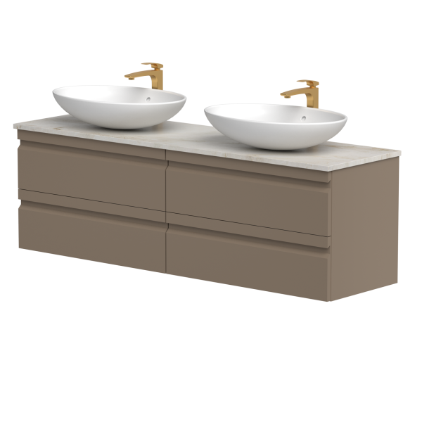 Two-cabinet "TERRA" with natural quartzite countertop and two freestanding "OVALO" washbasins