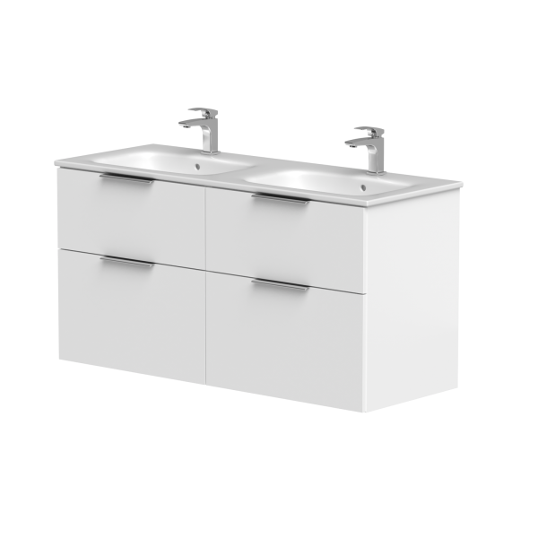 Two-cabinet set "BIG" with brushed brass handles and double ceramic washbasin "ELIDE"