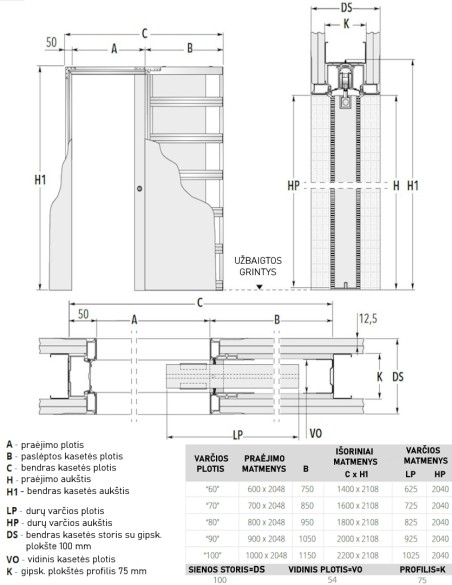 Kasetinės stumdomos durys "SIMPLE 00" ECLISSE