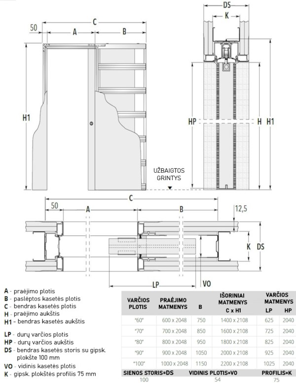 Kasetinės stumdomos durys "DECO V00" ECLISSE