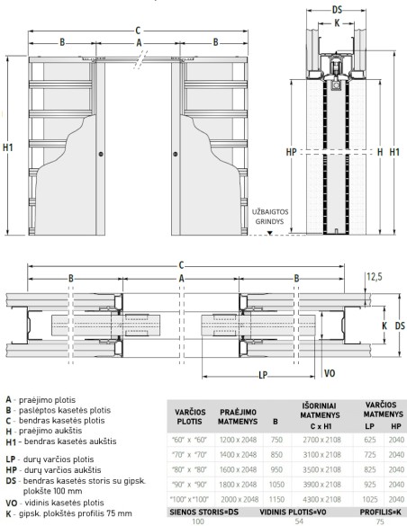 Kasetinės stumdomos dvigubos durys "SIMPLE 00" ECLISSE