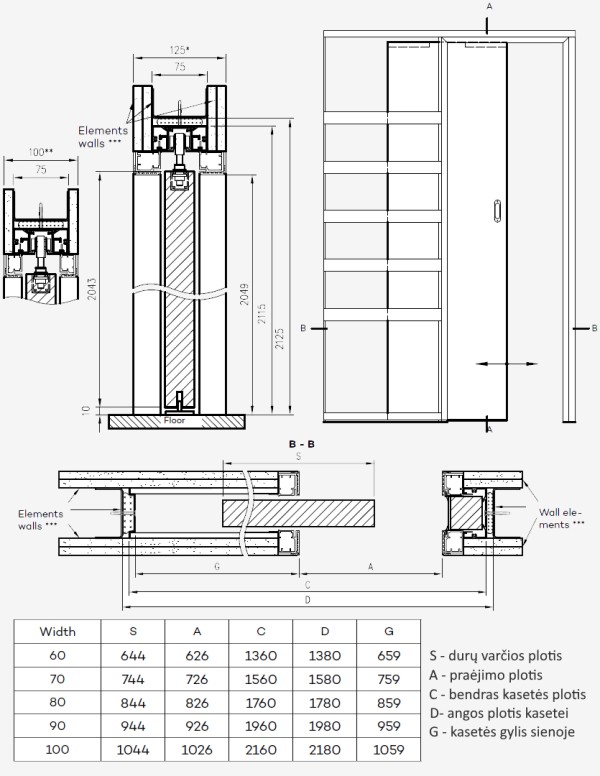 Kasetinės stumdomos durys "STANDARD 10" B01